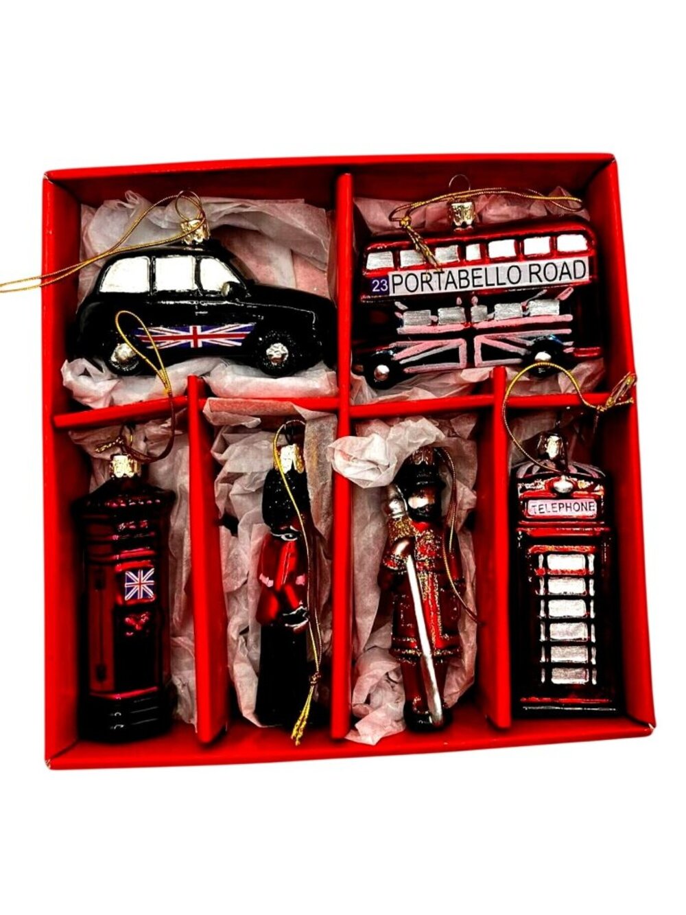 NEW Cody Foster & Co Blown Glass British London-Themed Christmas Ornaments